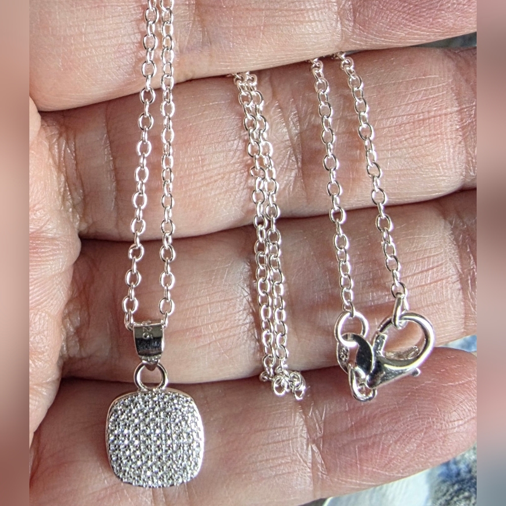 JTV 0.4ct Moissanite Pendant on 18" Sterling Silver Link Chain NWT